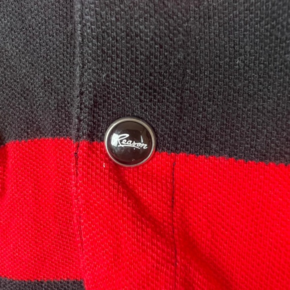 REASON Men's Red Black Striped Polo Shirt with Bee & Floral Embroidery Size L - Picture 10 of 11